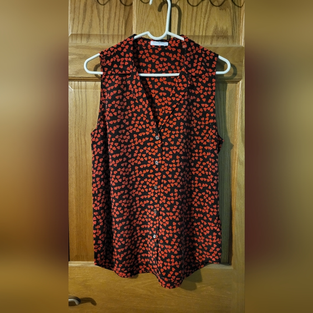 Equipment Femme Adalyn Silk Heart Print Sleeveless Top Blouse